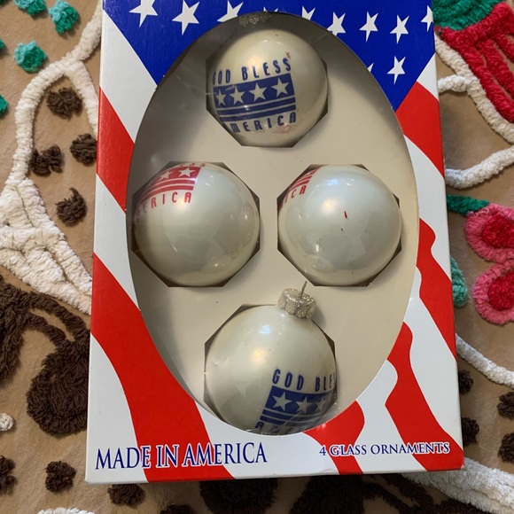 Vtg Rauch Patriotic “God Bless America” glass ornament set made in USA - Picture 2 of 7